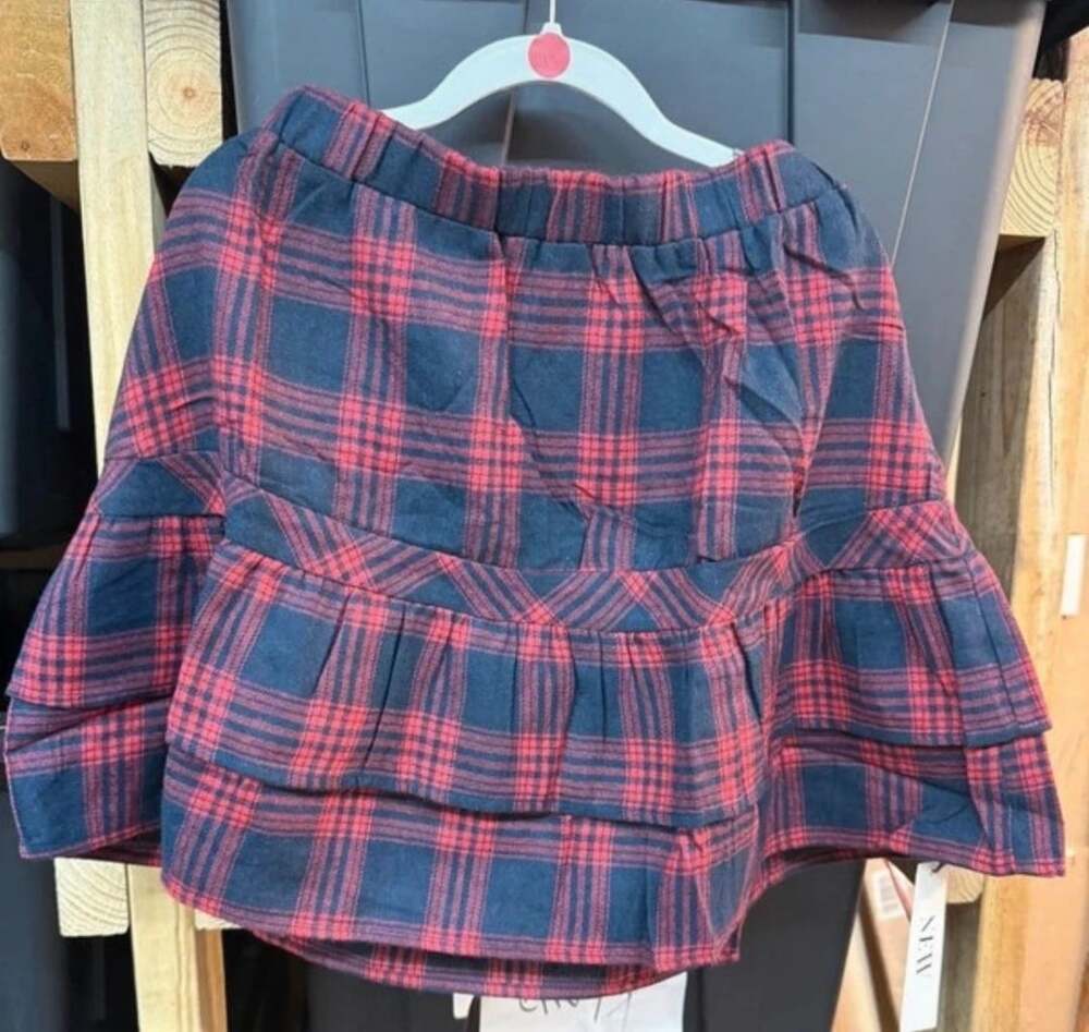 NEW Women Plaid Ruffle Mini Skirt Size S Red Navy Flannel